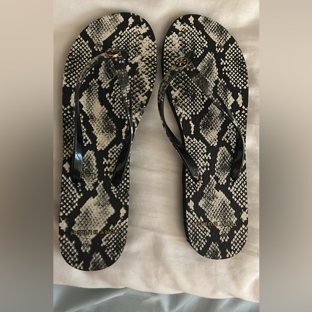 Tory Burch Snake Print Flip Flops
